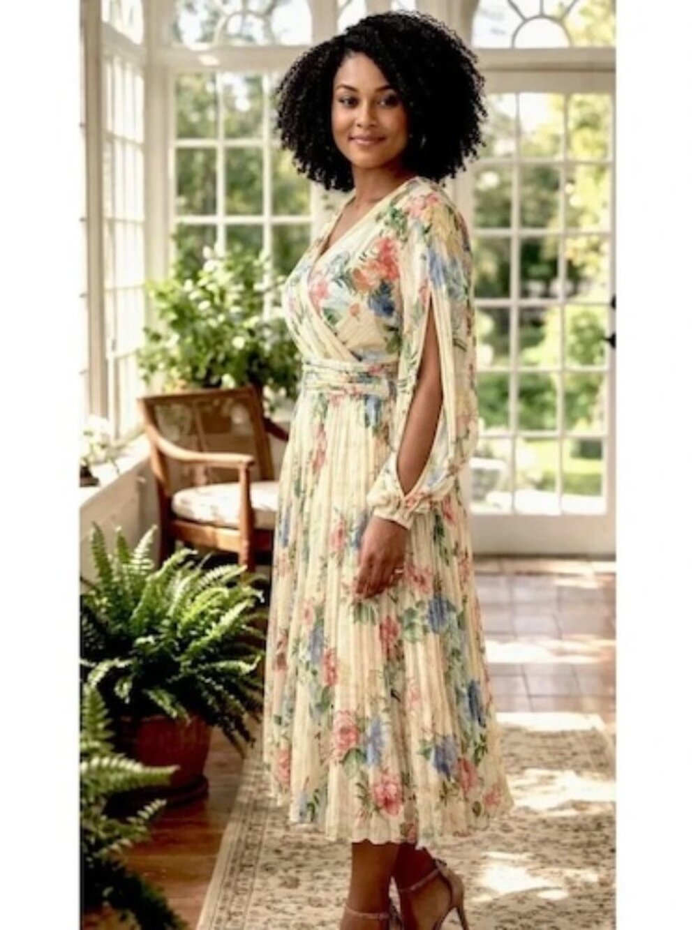 Siena Yellow Multi Floral Chiffon Split Long Sleeve Maxi Dress
